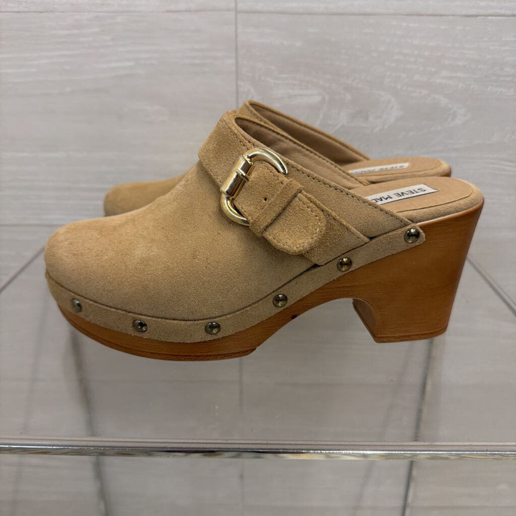 Steve Madden Beige Suede Wooden Clogs 8.5