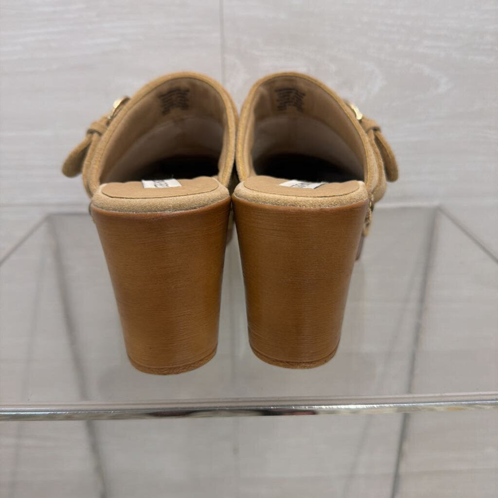 Steve Madden Beige Suede Wooden Clogs 8.5