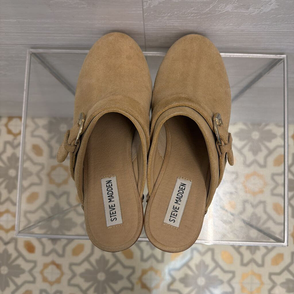 Steve Madden Beige Suede Wooden Clogs 8.5