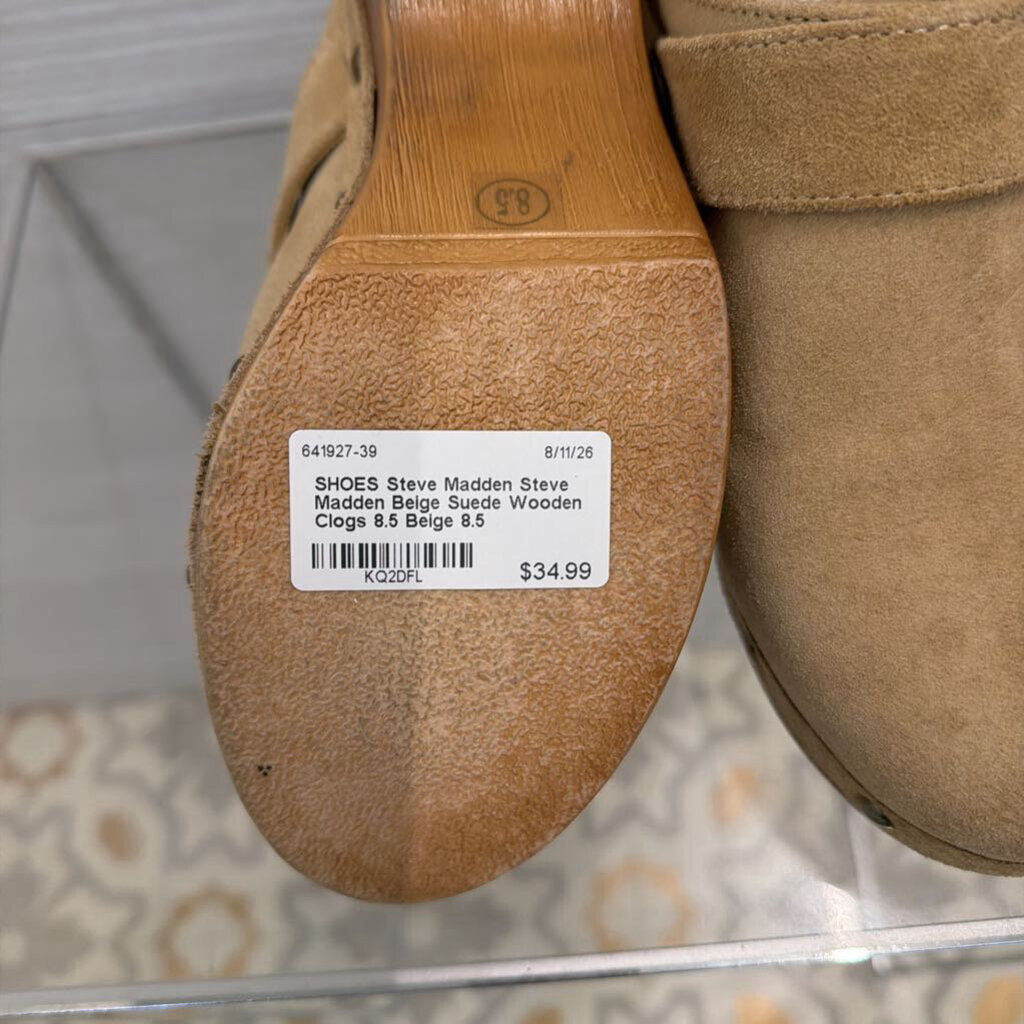 Steve Madden Beige Suede Wooden Clogs 8.5