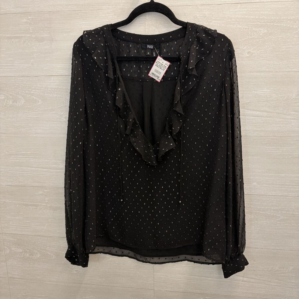 Paige Black Textured Dot Long Sleeve Top Medium