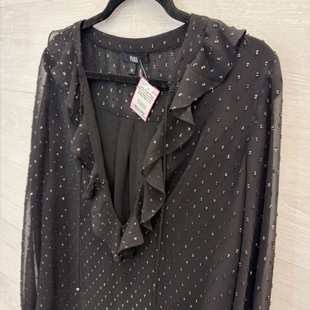 Paige Black Textured Dot Long Sleeve Top Medium