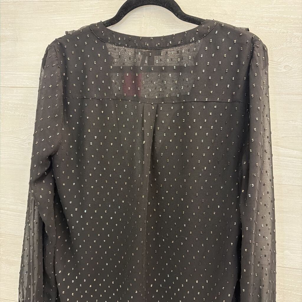 Paige Black Textured Dot Long Sleeve Top Medium