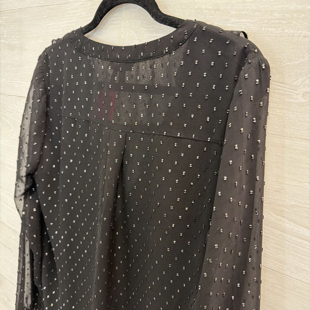 Paige Black Textured Dot Long Sleeve Top Medium