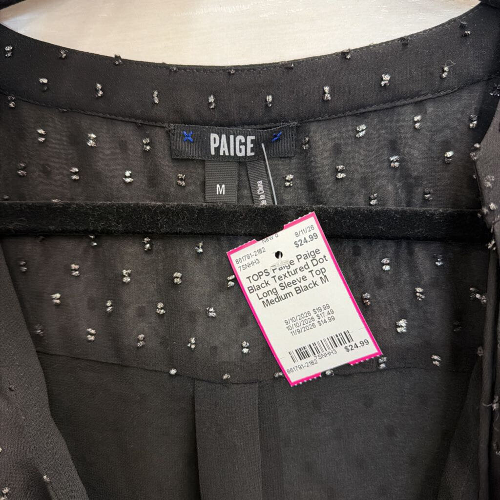 Paige Black Textured Dot Long Sleeve Top Medium