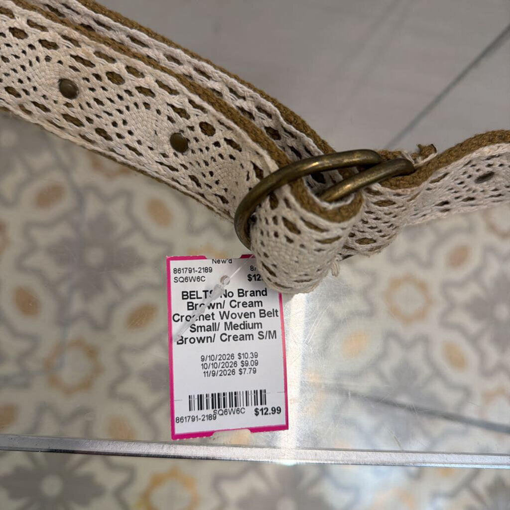 Brown/ Cream Crochet Woven Belt Small/ Medium
