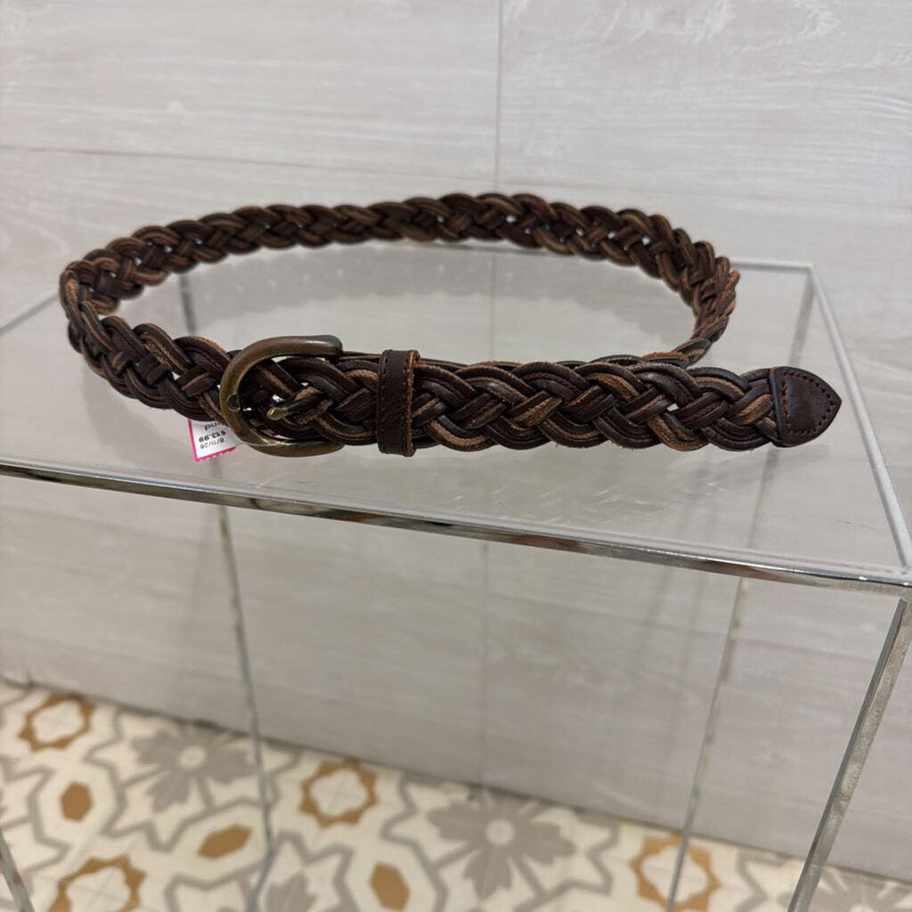 Brown Leather Woven Belt Small