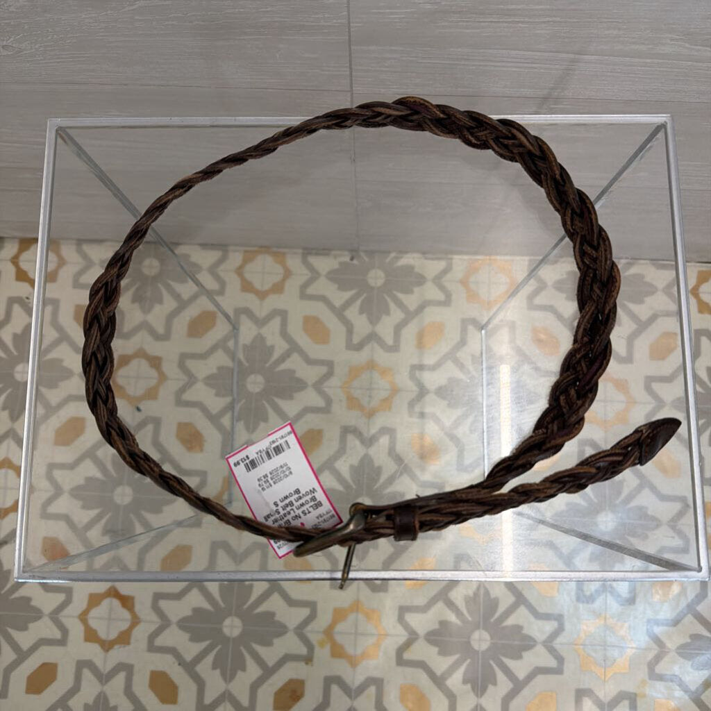 Brown Leather Woven Belt Small