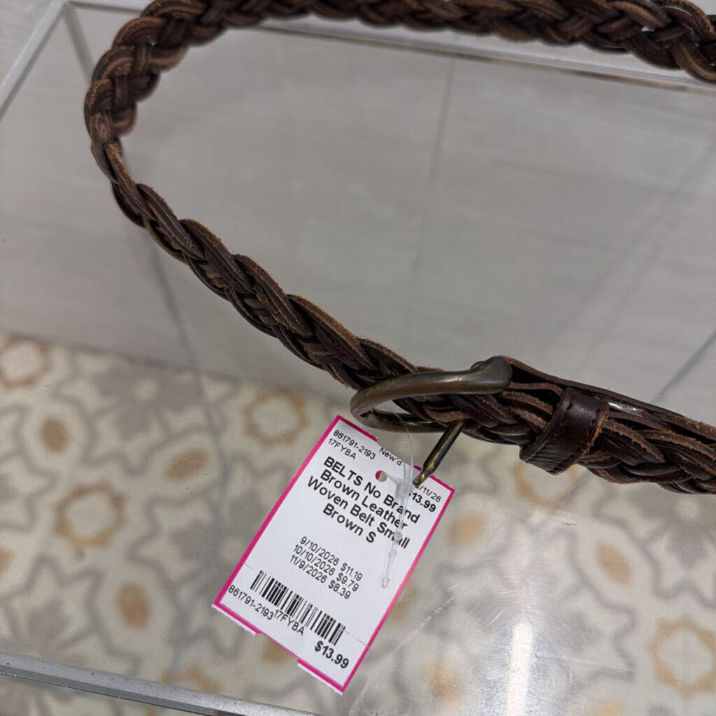 Brown Leather Woven Belt Small