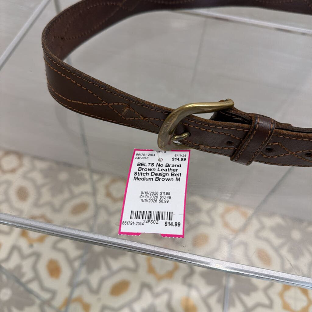 Brown Leather Stitch Design Belt Medium