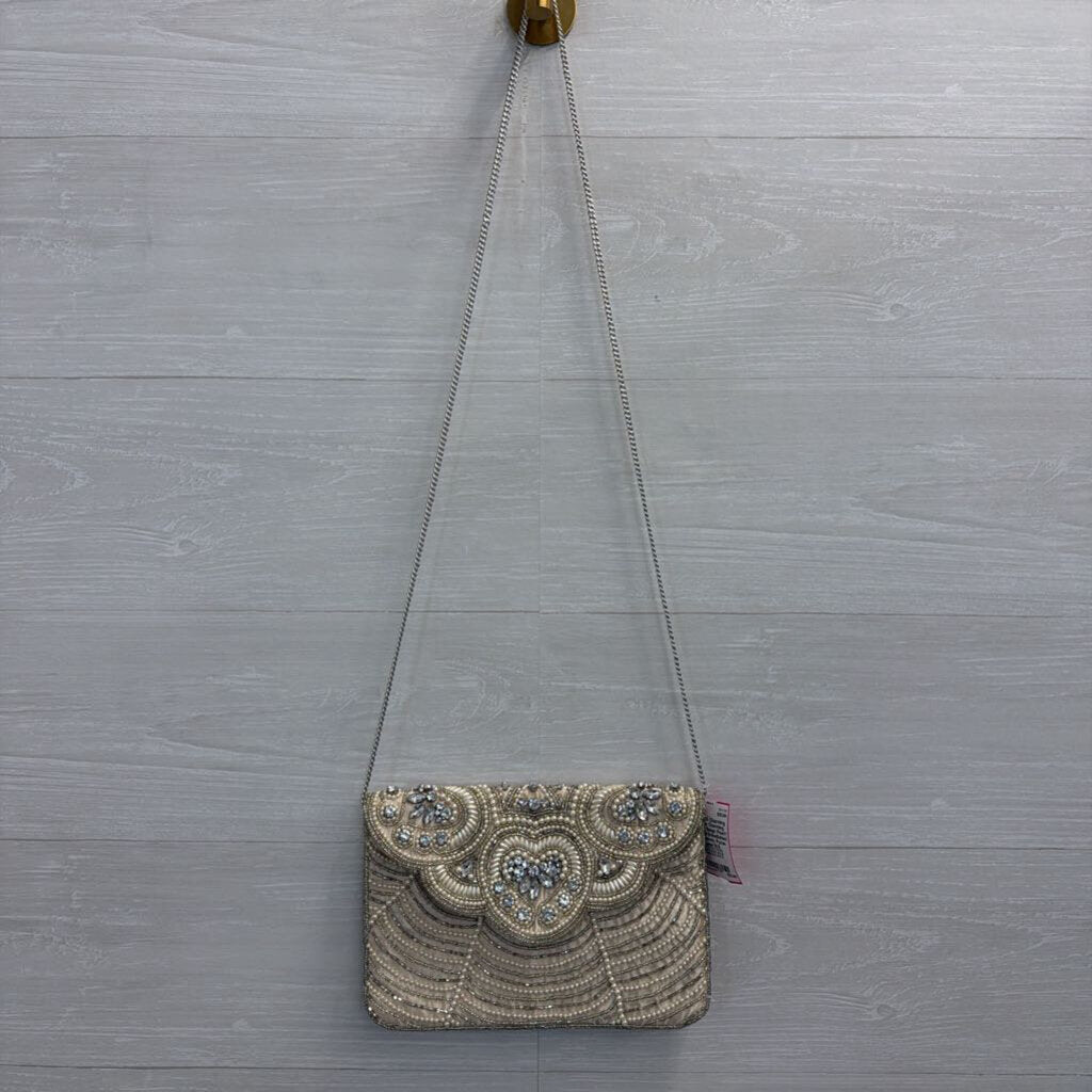 Charming Charlie Beige Pearl/ Crystal Embellished Crossbody Purse