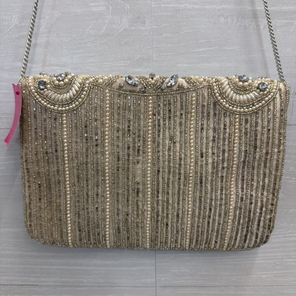 Charming Charlie Beige Pearl/ Crystal Embellished Crossbody Purse