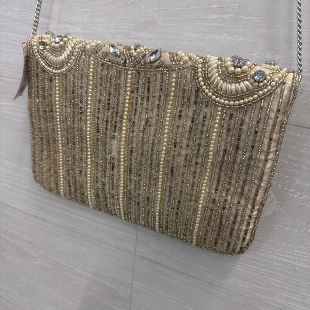 Charming Charlie Beige Pearl/ Crystal Embellished Crossbody Purse
