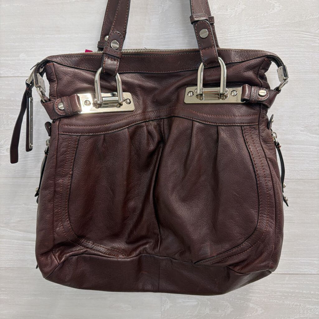 B Makowsky Burgundy Pebbled Leather Slouchy Shoulder Purse