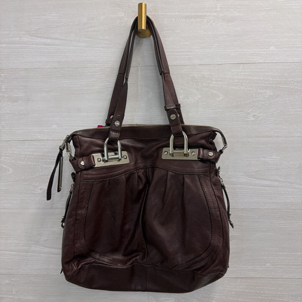 B Makowsky Burgundy Pebbled Leather Slouchy Shoulder Purse