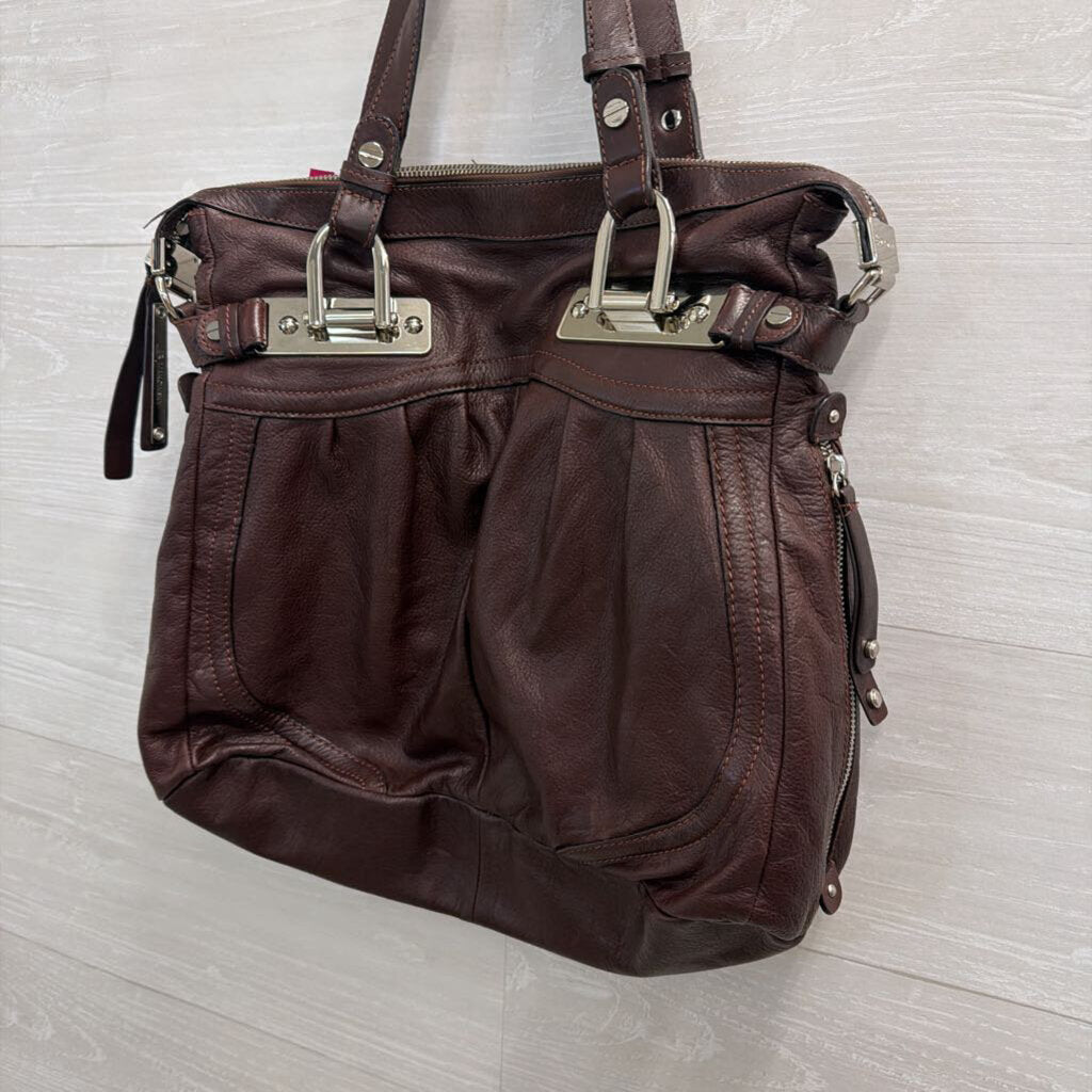 B Makowsky Burgundy Pebbled Leather Slouchy Shoulder Purse