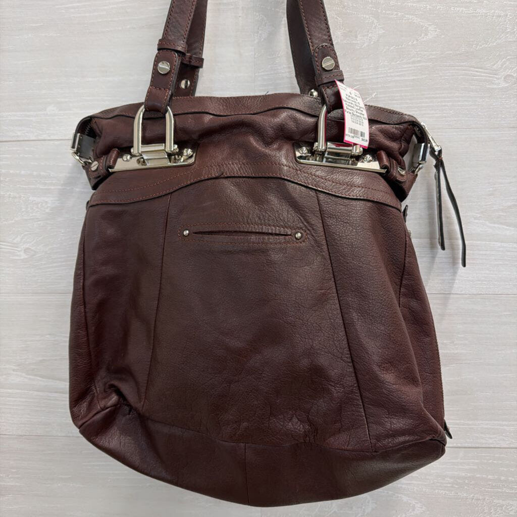 B Makowsky Burgundy Pebbled Leather Slouchy Shoulder Purse