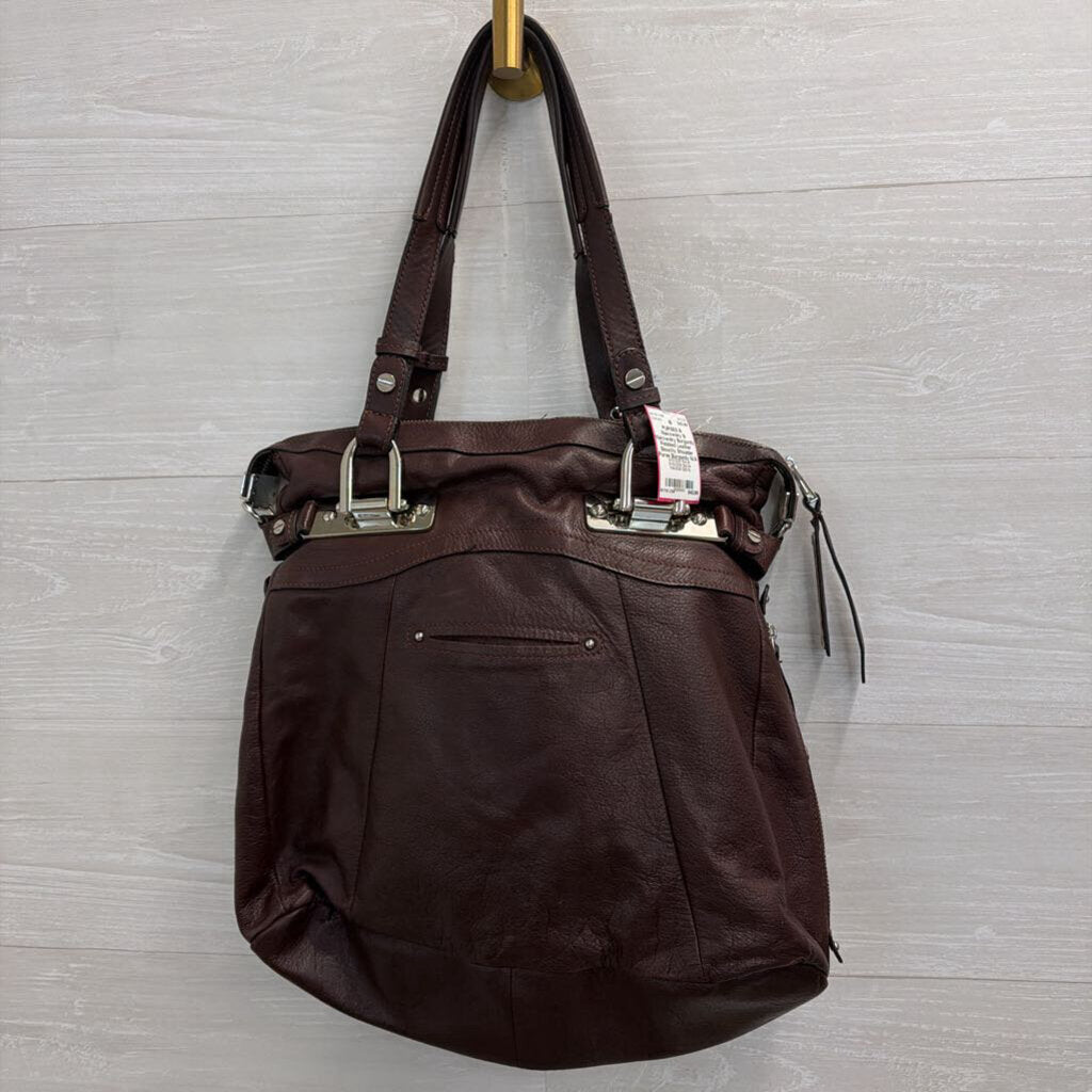 B Makowsky Burgundy Pebbled Leather Slouchy Shoulder Purse