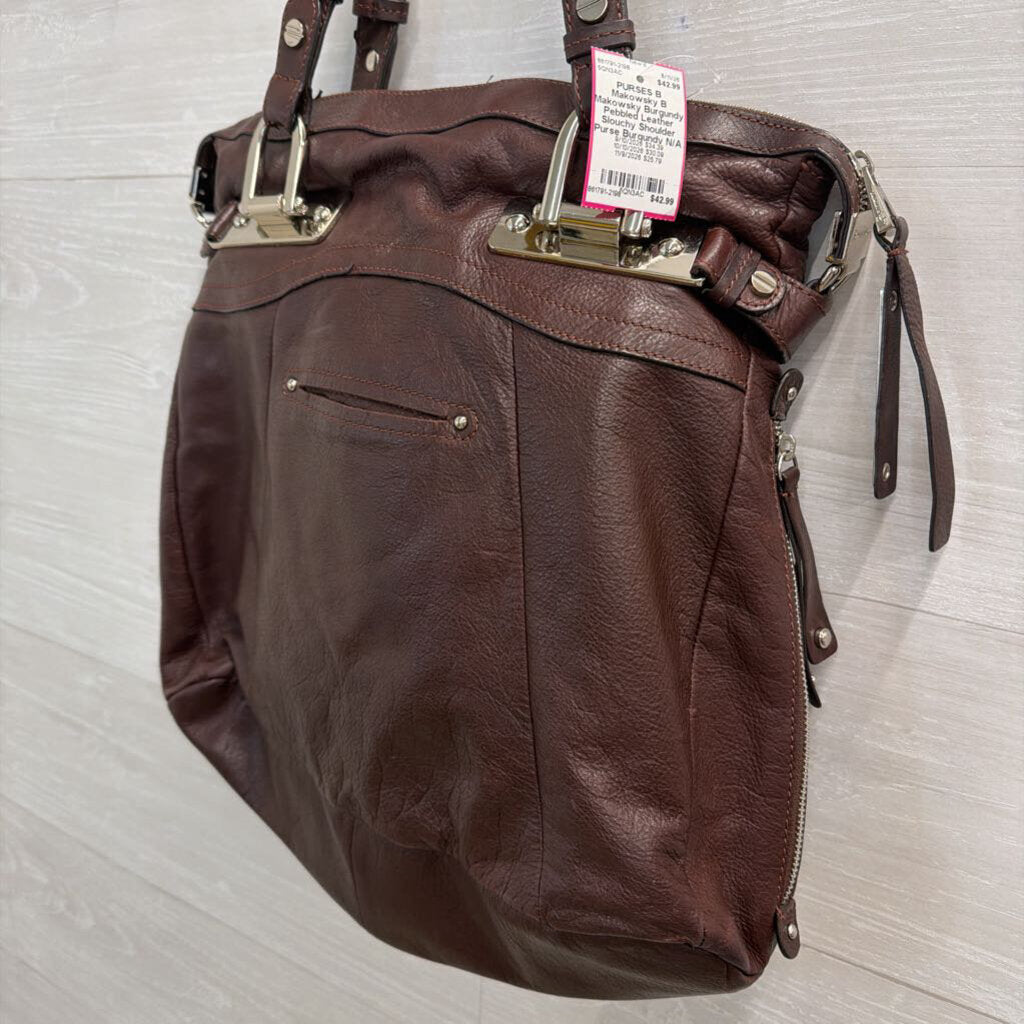 B Makowsky Burgundy Pebbled Leather Slouchy Shoulder Purse