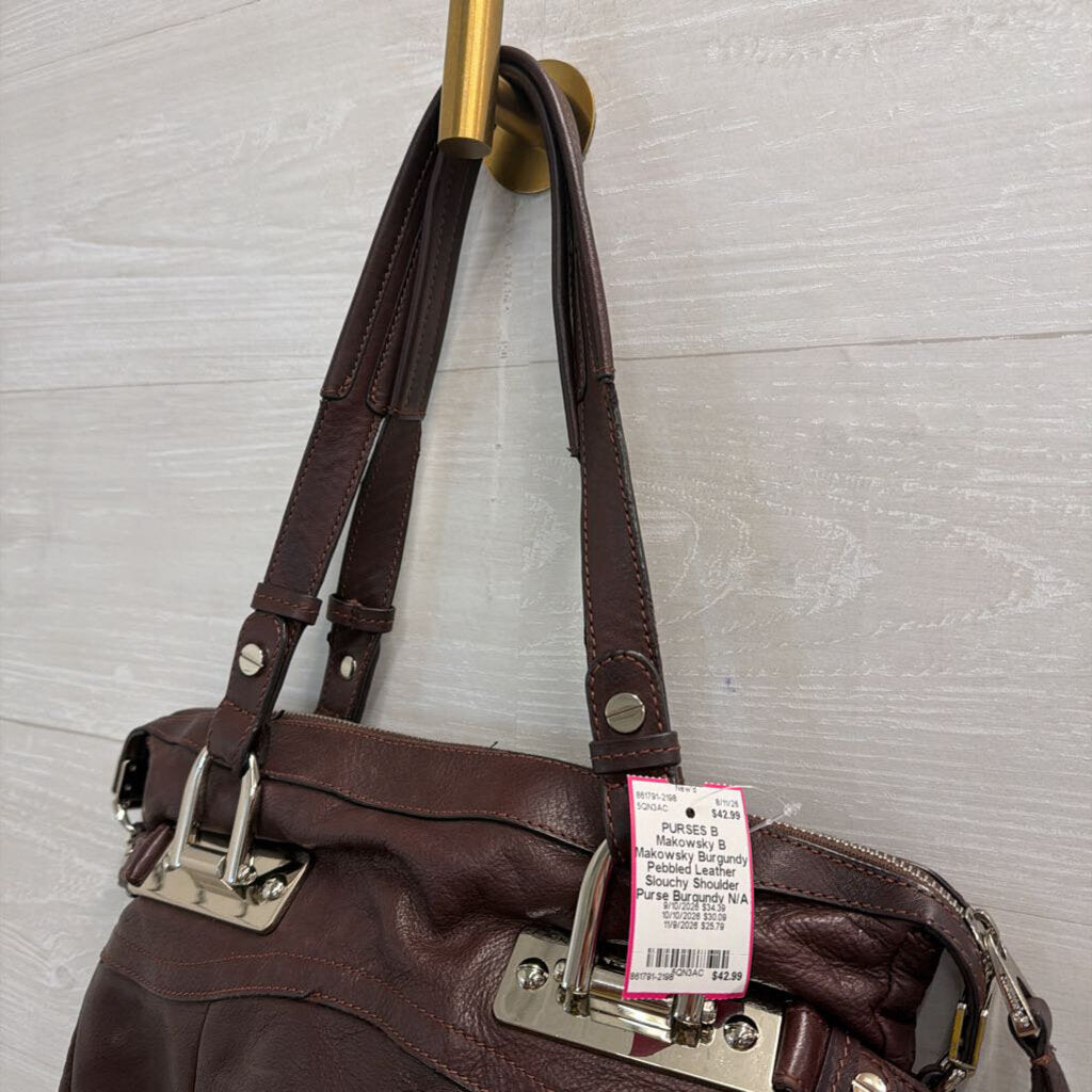 B Makowsky Burgundy Pebbled Leather Slouchy Shoulder Purse