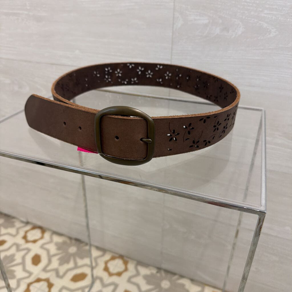 Brown Leather Laser Cut Design Belt Large