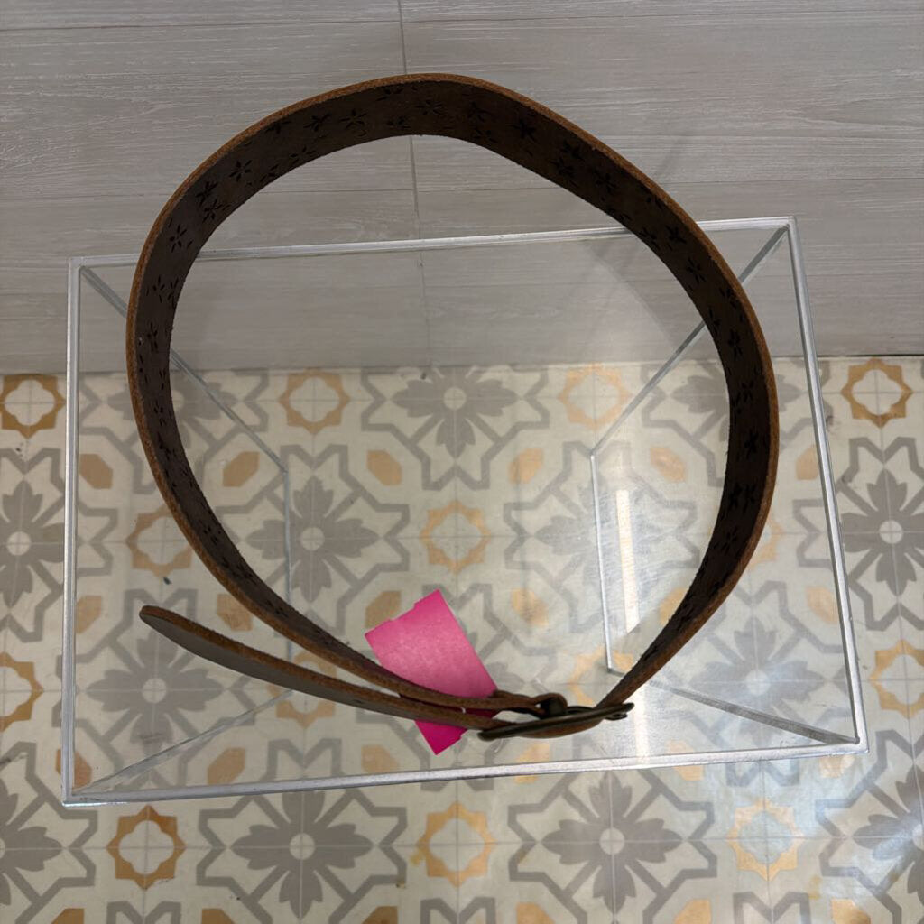 Brown Leather Laser Cut Design Belt Large