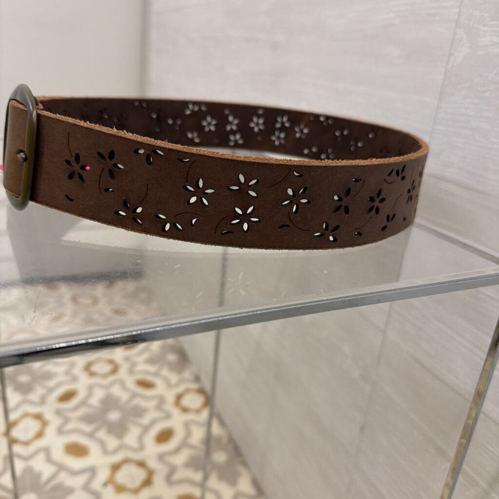 Brown Leather Laser Cut Design Belt Large