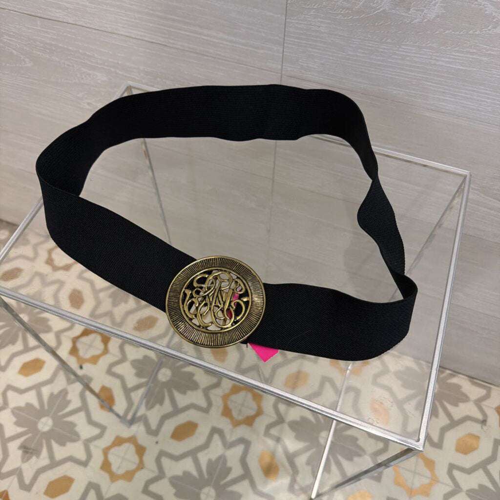 Vintage Black/ Gold Scroll Buckle Belt Medium