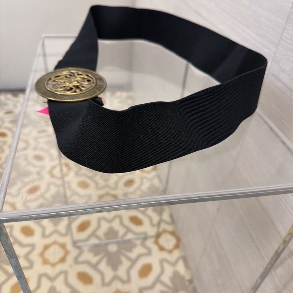 Vintage Black/ Gold Scroll Buckle Belt Medium
