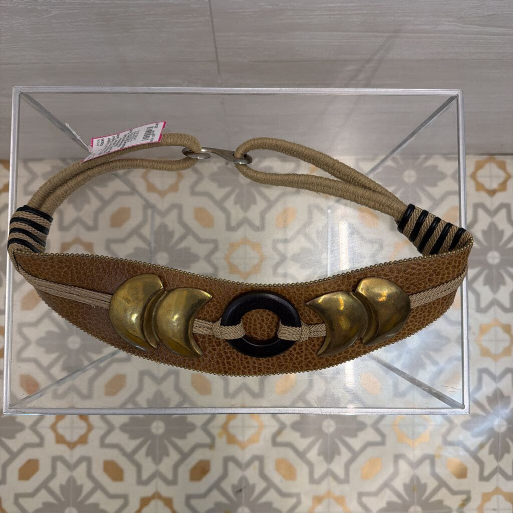 Vintage Ann Taylor Brown Leather Gold Hardware Statement Belt Medium