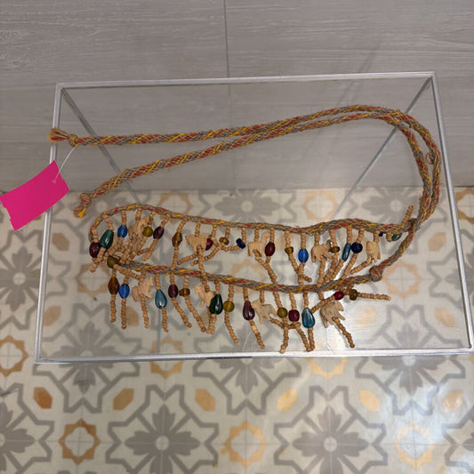 Vintage Safari Beaded Fringe Woven Belt Medium