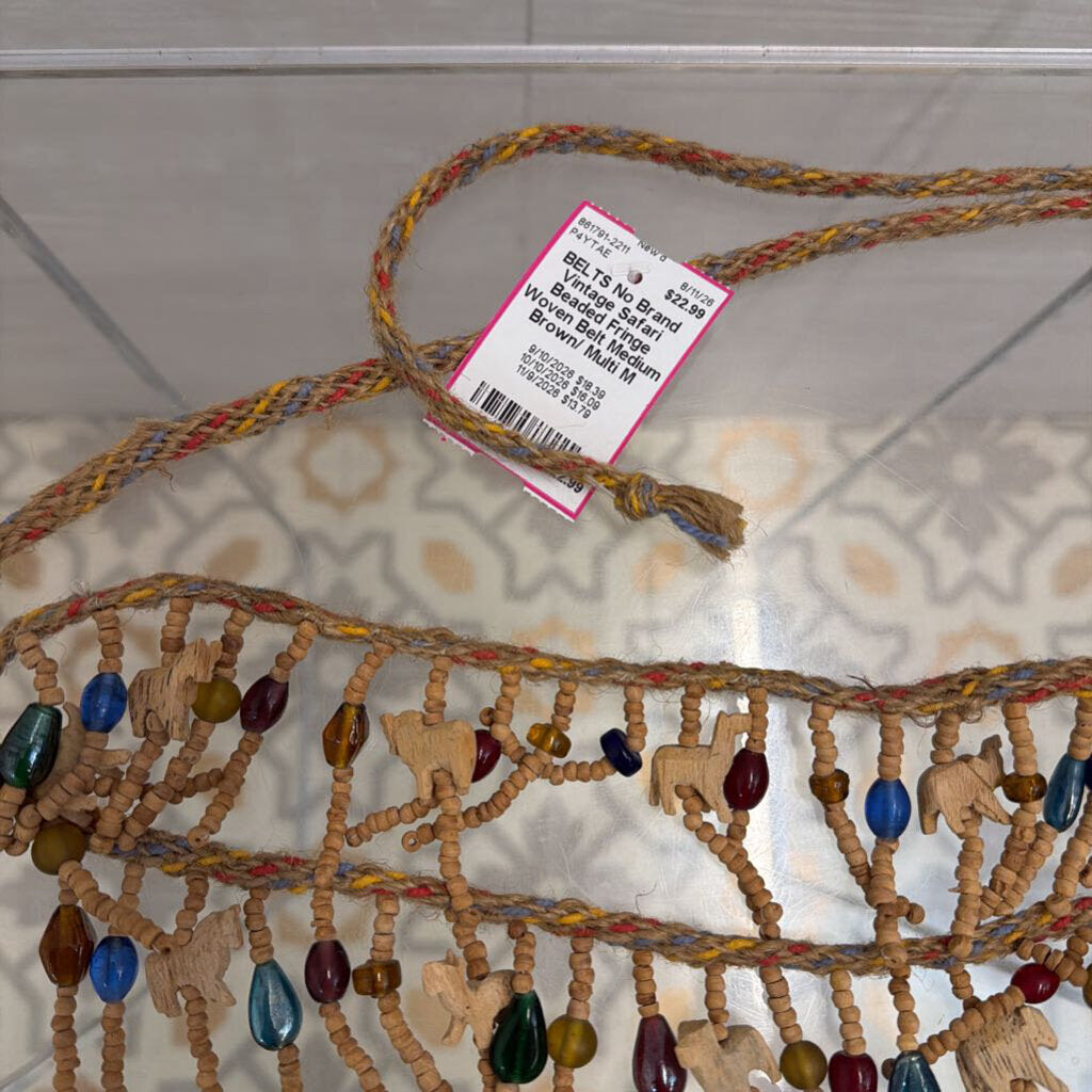 Vintage Safari Beaded Fringe Woven Belt Medium