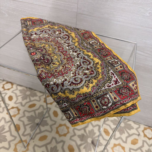 Yellow/ Burgundy Print Silky Small Scarf