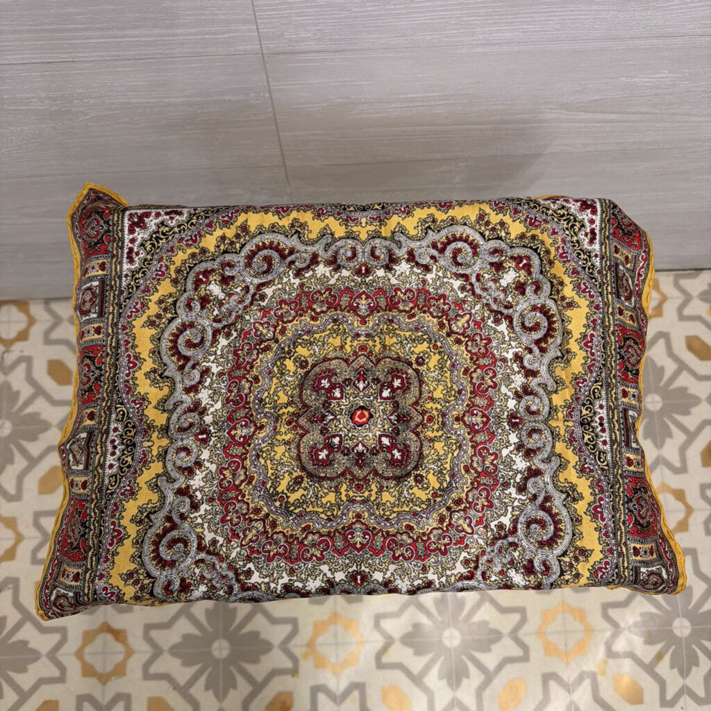 Yellow/ Burgundy Print Silky Small Scarf