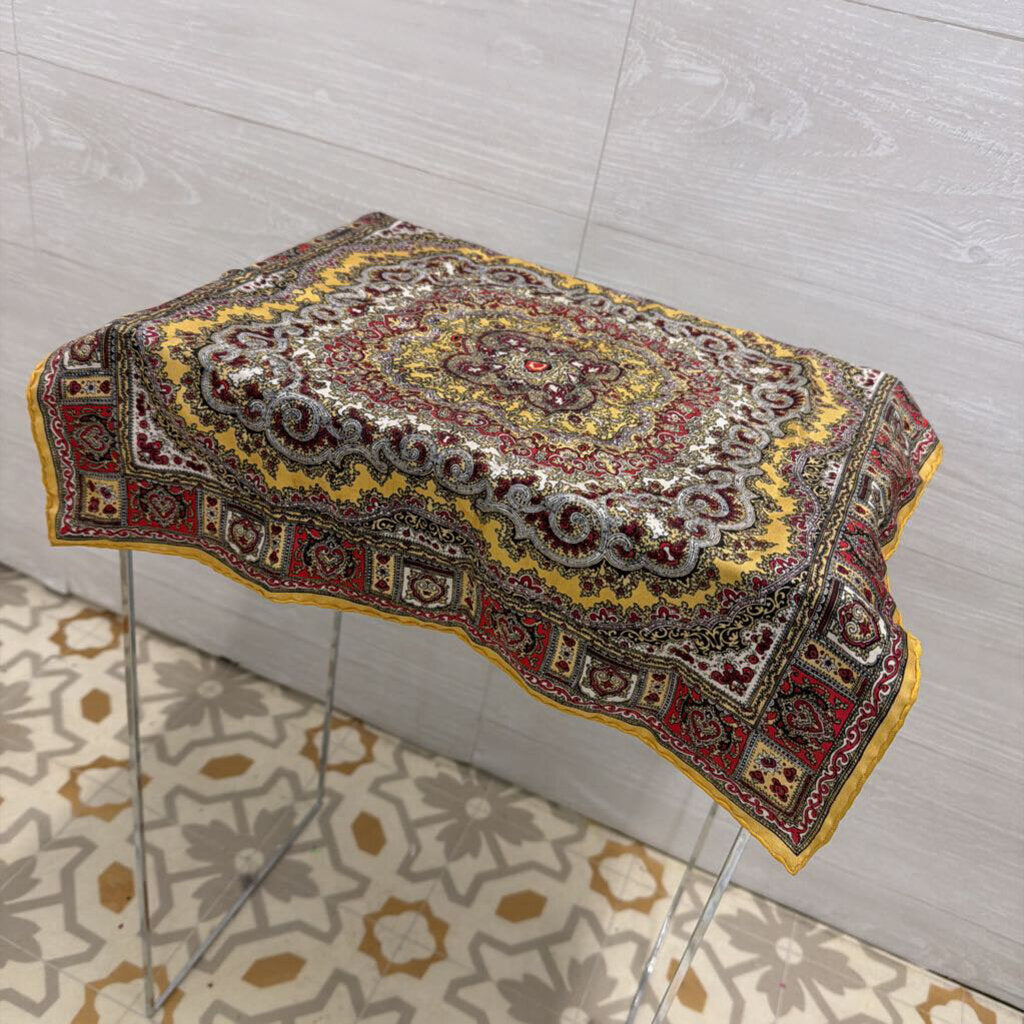 Yellow/ Burgundy Print Silky Small Scarf
