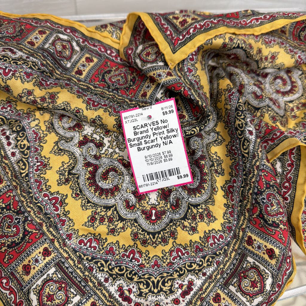 Yellow/ Burgundy Print Silky Small Scarf