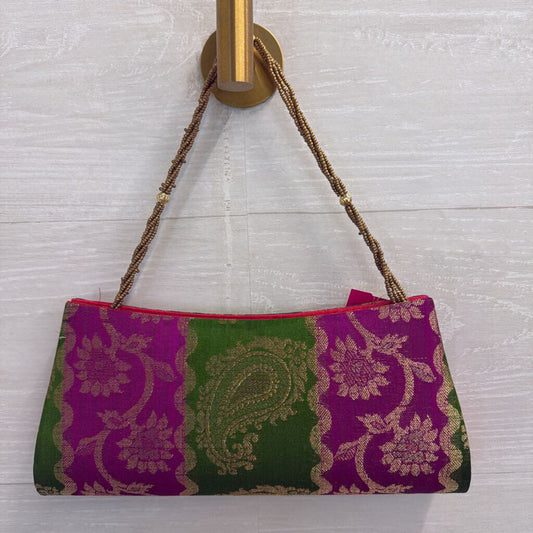 Vintage Silk Brocade Beaded Strap Purse