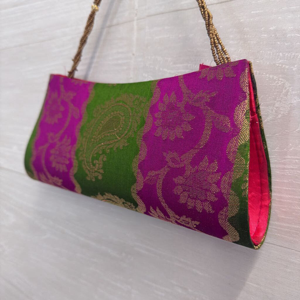 Vintage Silk Brocade Beaded Strap Purse