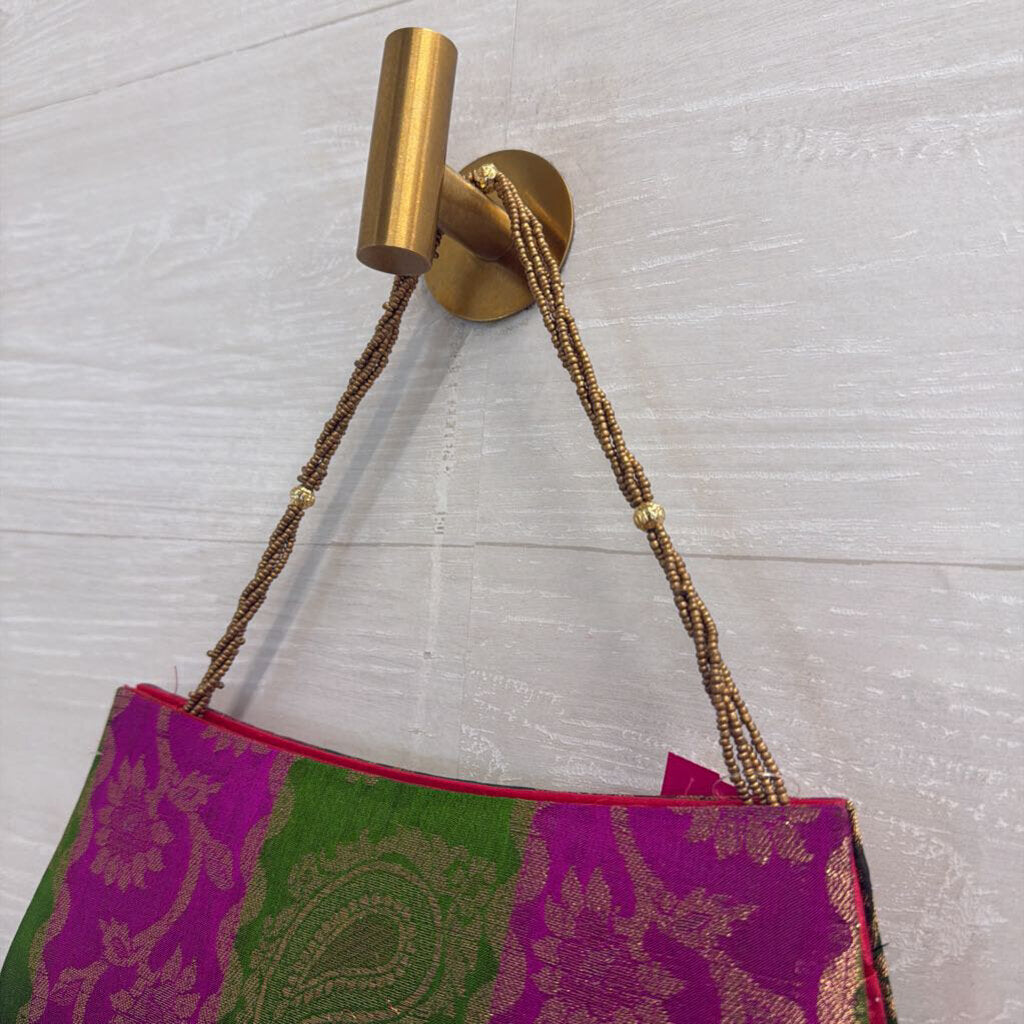 Vintage Silk Brocade Beaded Strap Purse