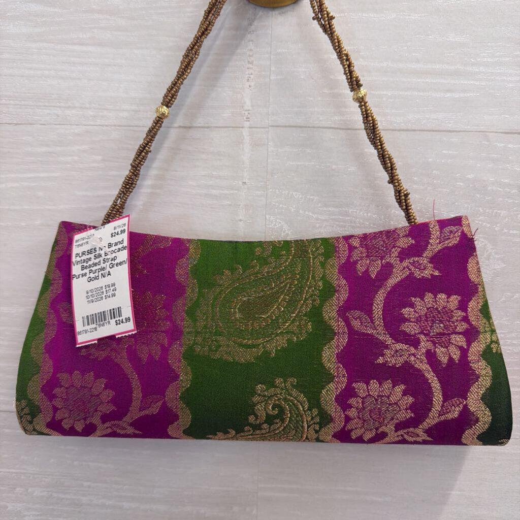 Vintage Silk Brocade Beaded Strap Purse