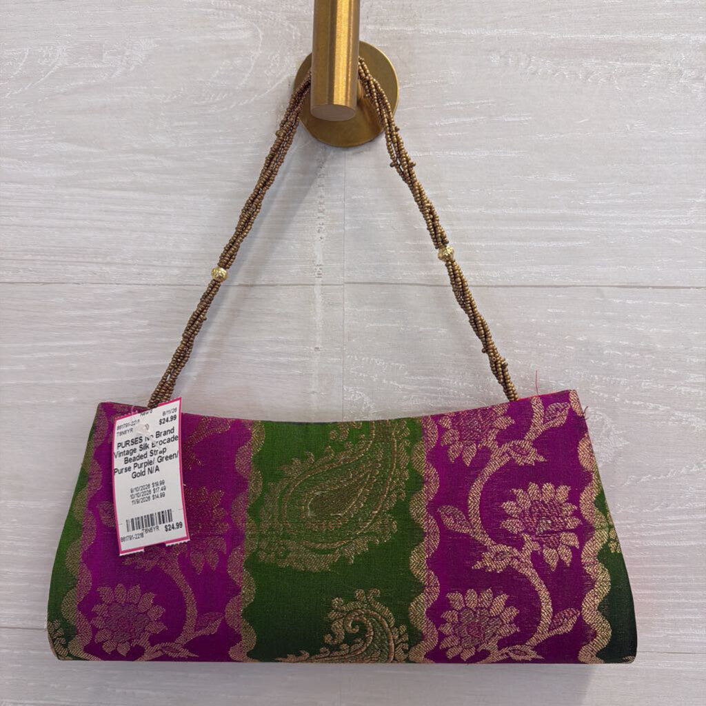 Vintage Silk Brocade Beaded Strap Purse