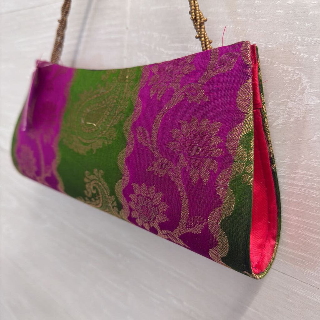 Vintage Silk Brocade Beaded Strap Purse