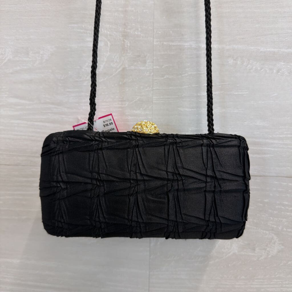 Vintage La Regale Black Crinkle Gold Closure Small Purse