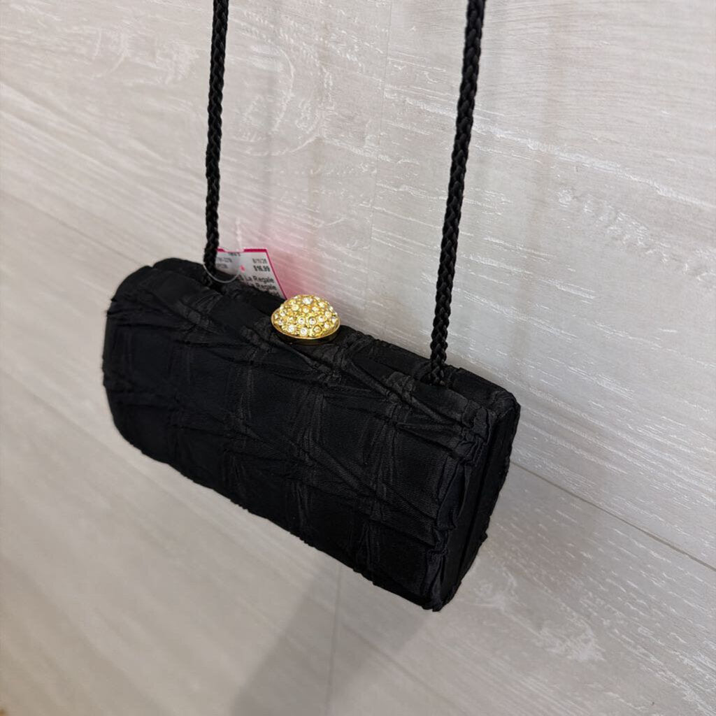 Vintage La Regale Black Crinkle Gold Closure Small Purse