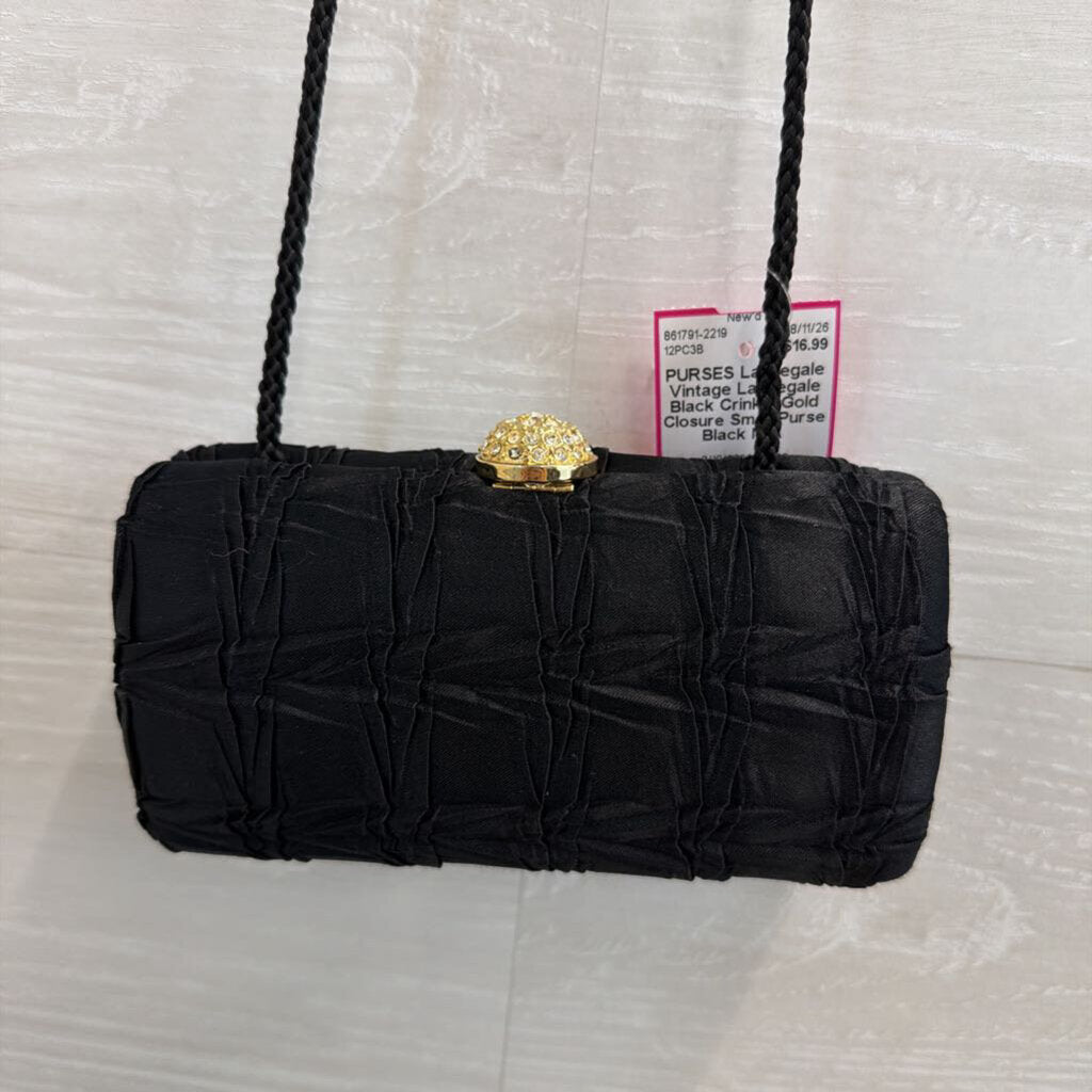 Vintage La Regale Black Crinkle Gold Closure Small Purse