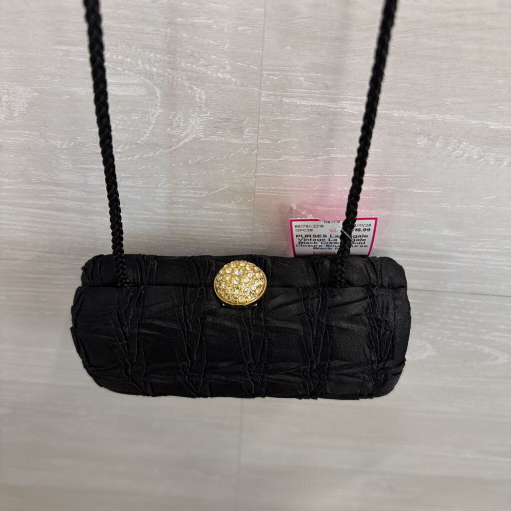 Vintage La Regale Black Crinkle Gold Closure Small Purse