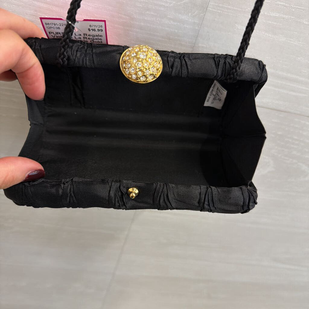 Vintage La Regale Black Crinkle Gold Closure Small Purse