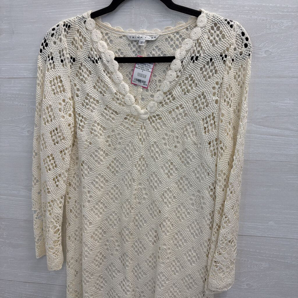 Trina Turk Ivory Crochet Long Sleeve Dress 2
