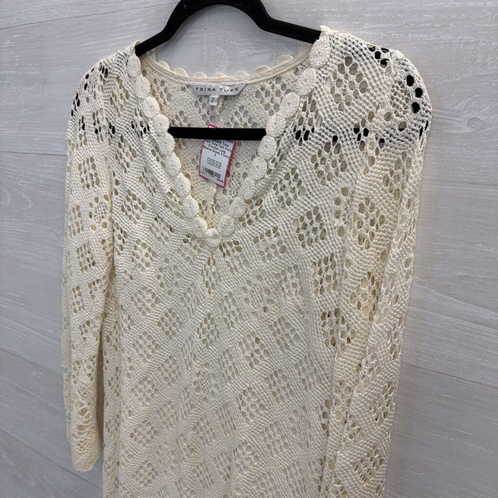 Trina Turk Ivory Crochet Long Sleeve Dress 2