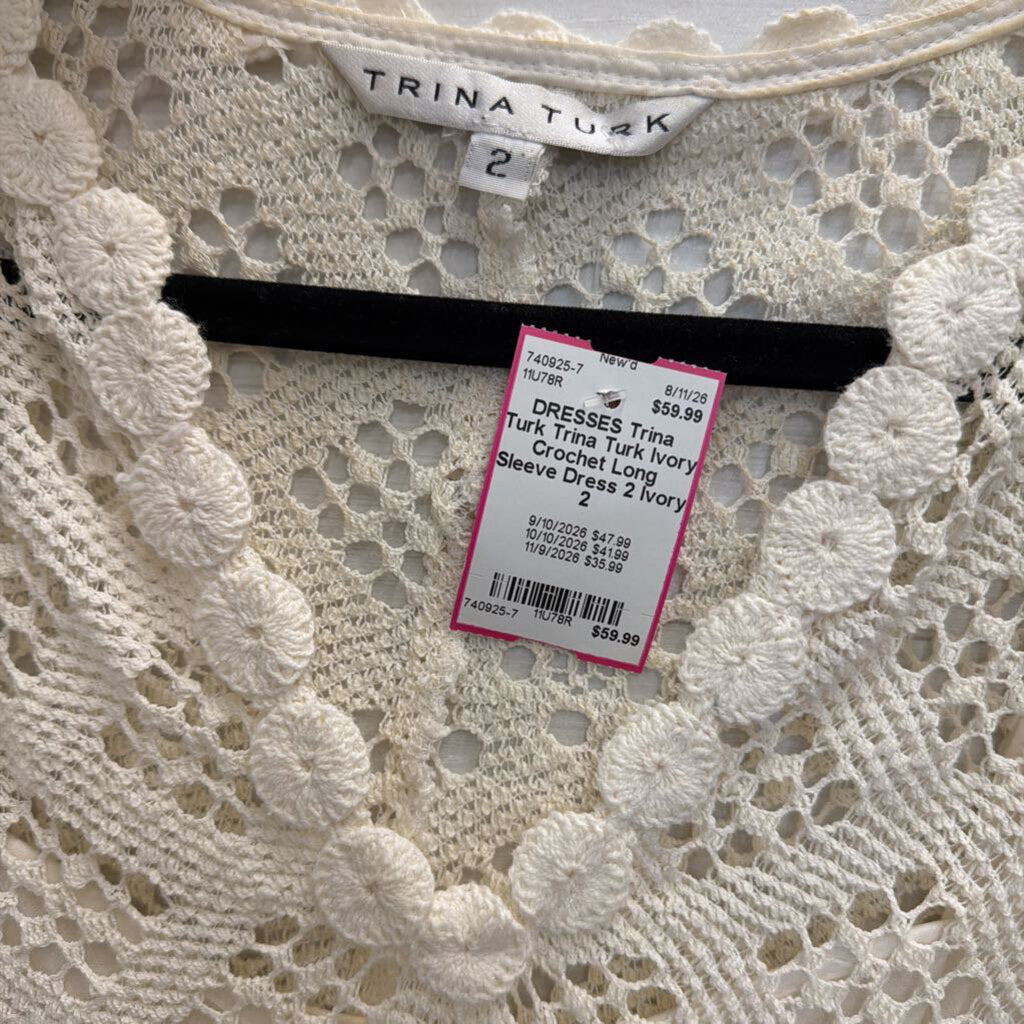 Trina Turk Ivory Crochet Long Sleeve Dress 2